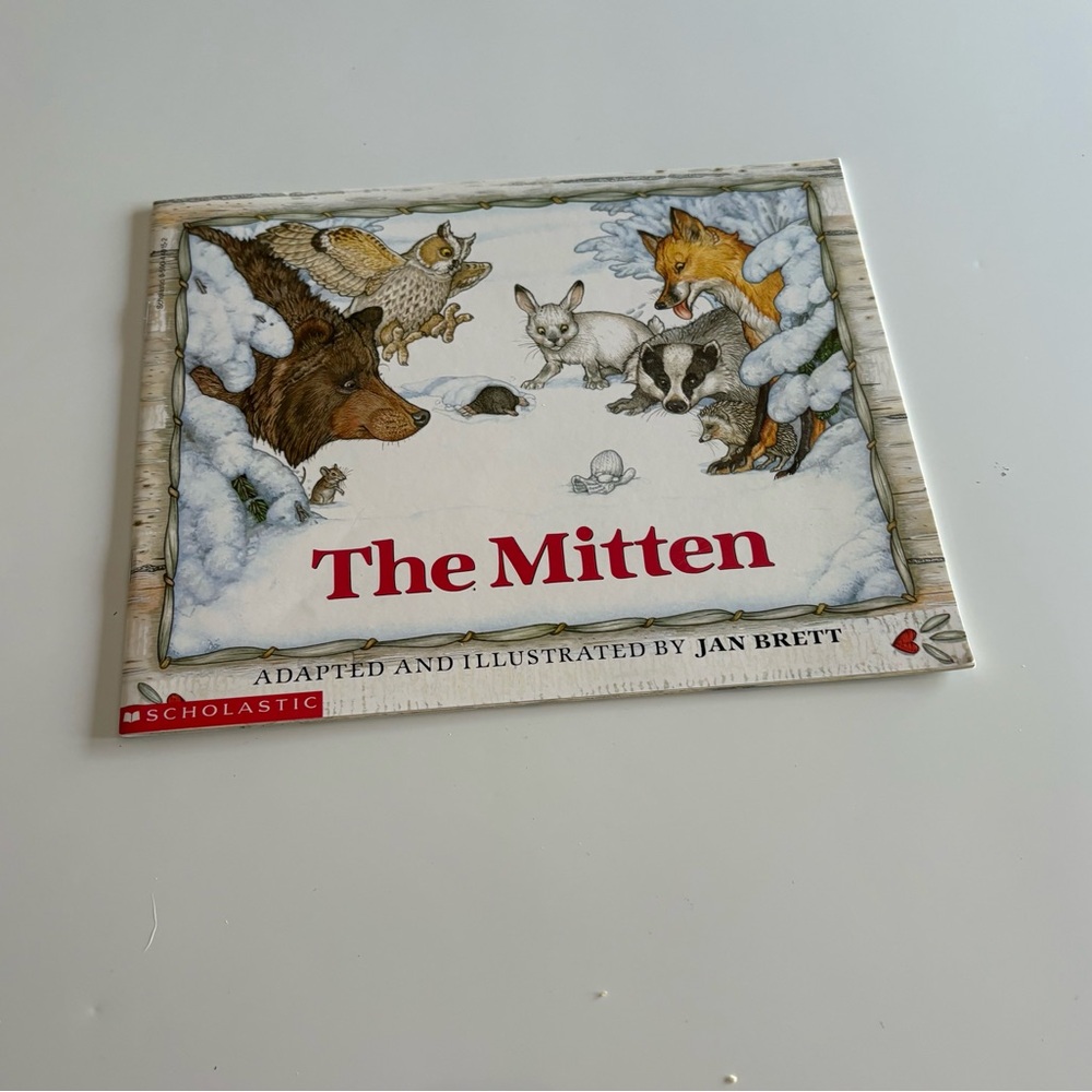 The Mitten Illustrated Children's Book - White/Cream with Red Title- paperback